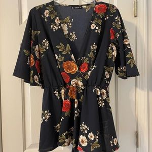 SHEIN Curve Plus Flutter Sleeve Surplice Wrap Peplum Top